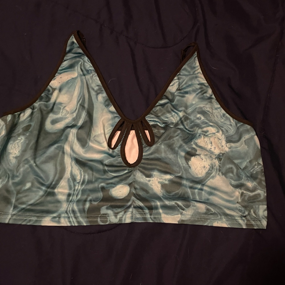 Blue Marble Print croptop with Keyhole Detail